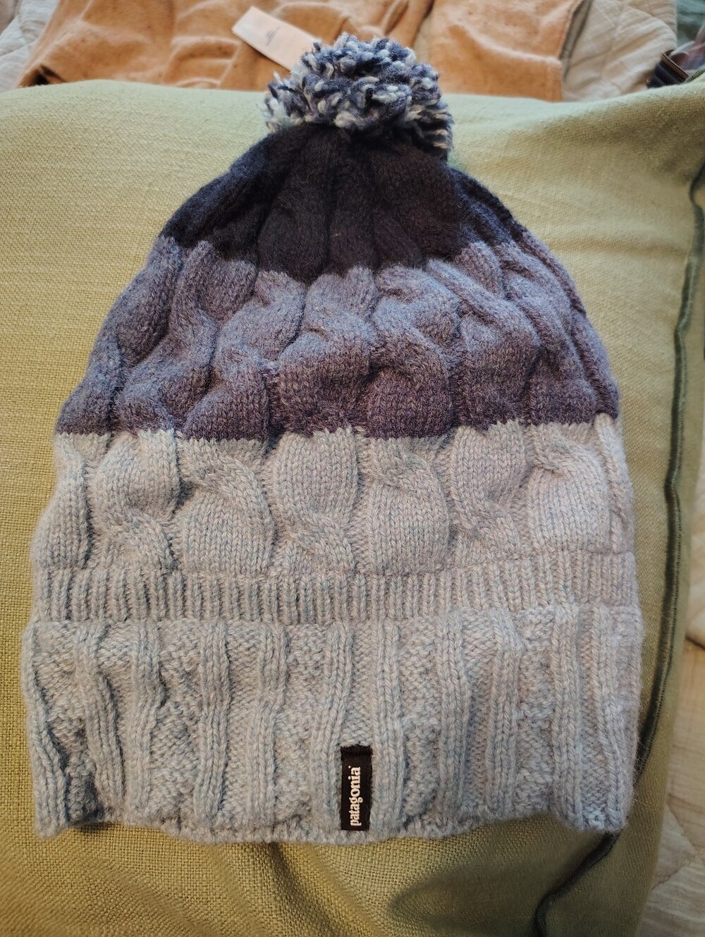 Patagonia Dark Blue Knit Beanie with Pom